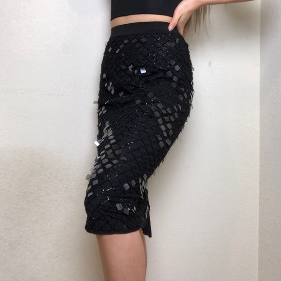 Black Beaded Sequin Midi Pencil Skirt | Topshop - Picture 2 of 5